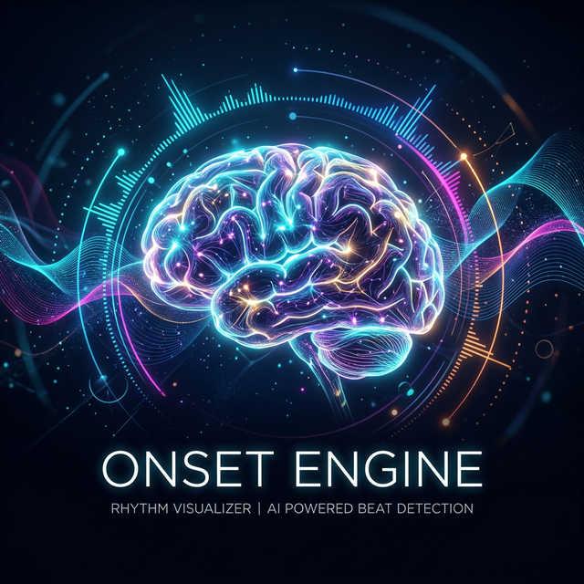 Illustration of a glowing brain surrounded by sound waves, titled Onset Engine