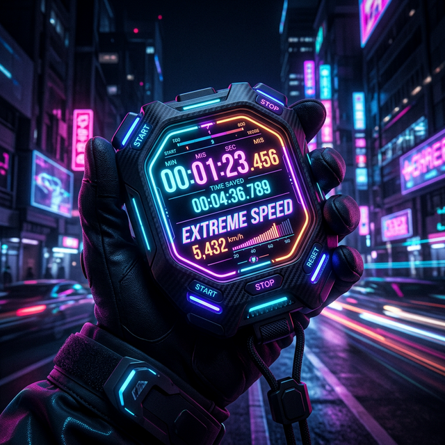 Illustration of a neon stopwatch