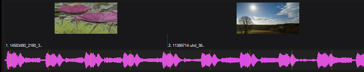 The timeline: clips cut to the song, with thumbnails above its waveform and a line on each beat