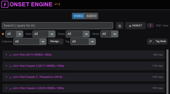 The Vision Matrix interface showing a live grid of AI analyzing video frames for content and motion
